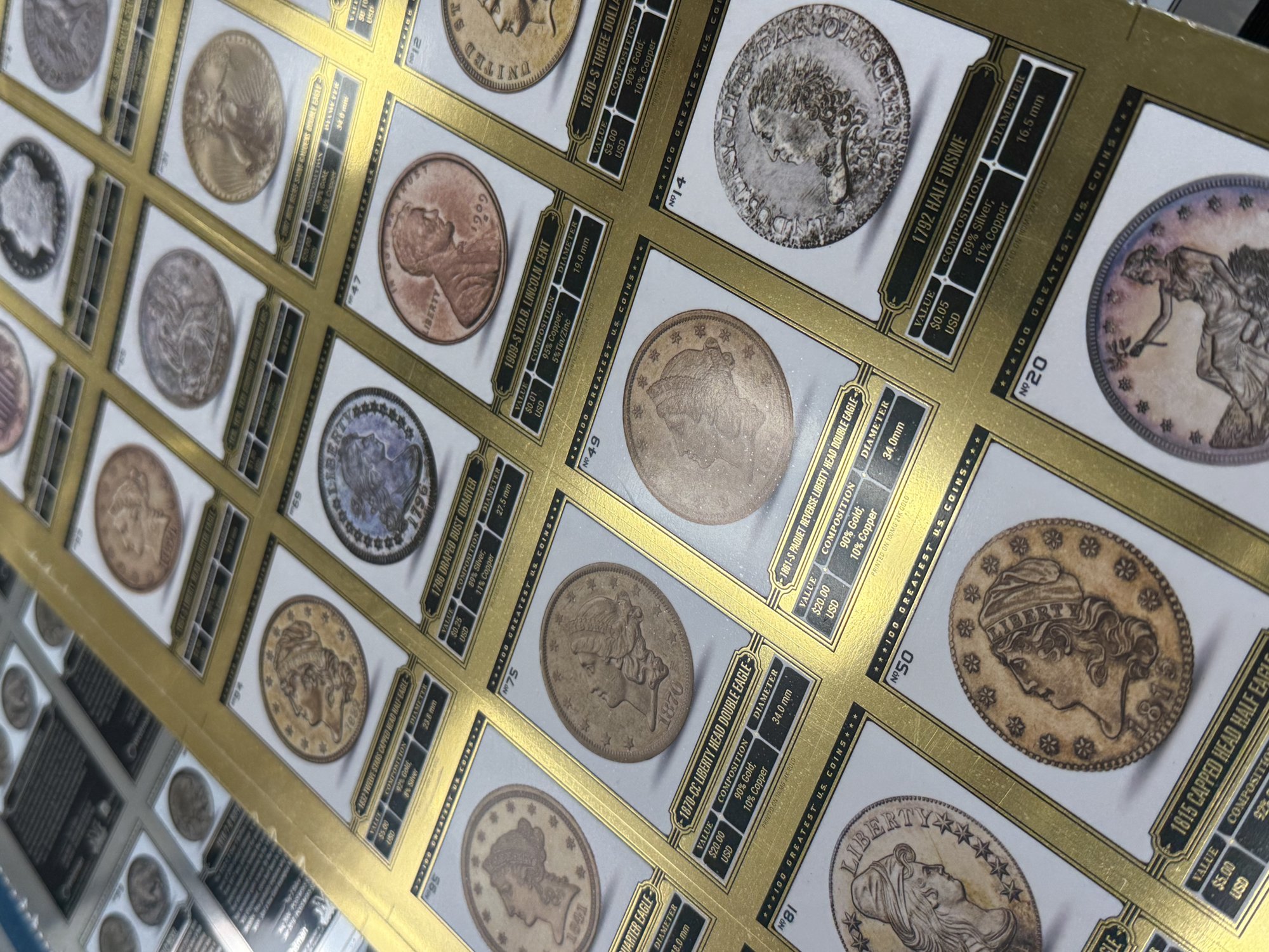 Uncut sheet of 24K gold Minted Legends cards